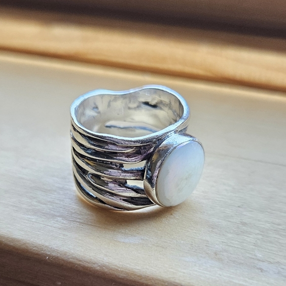 Silpada .925 Sterling Silver, Coin Pearl Woven Ring Size 7 - Picture 2 of 8